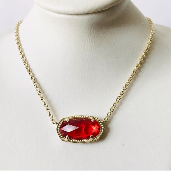 Kendra Scott Elisa Ruby Red Necklace Gold Plated July - Picture 1 of 5